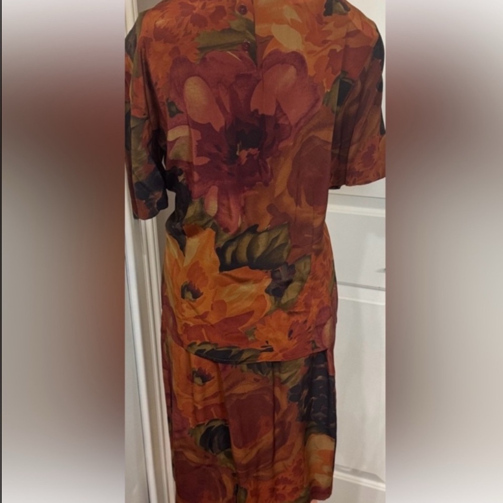 Vintage Silk Skirt Set 2 Piece Floral Midi Outfit Elegant Event Dress 12 - Picture 3 of 6